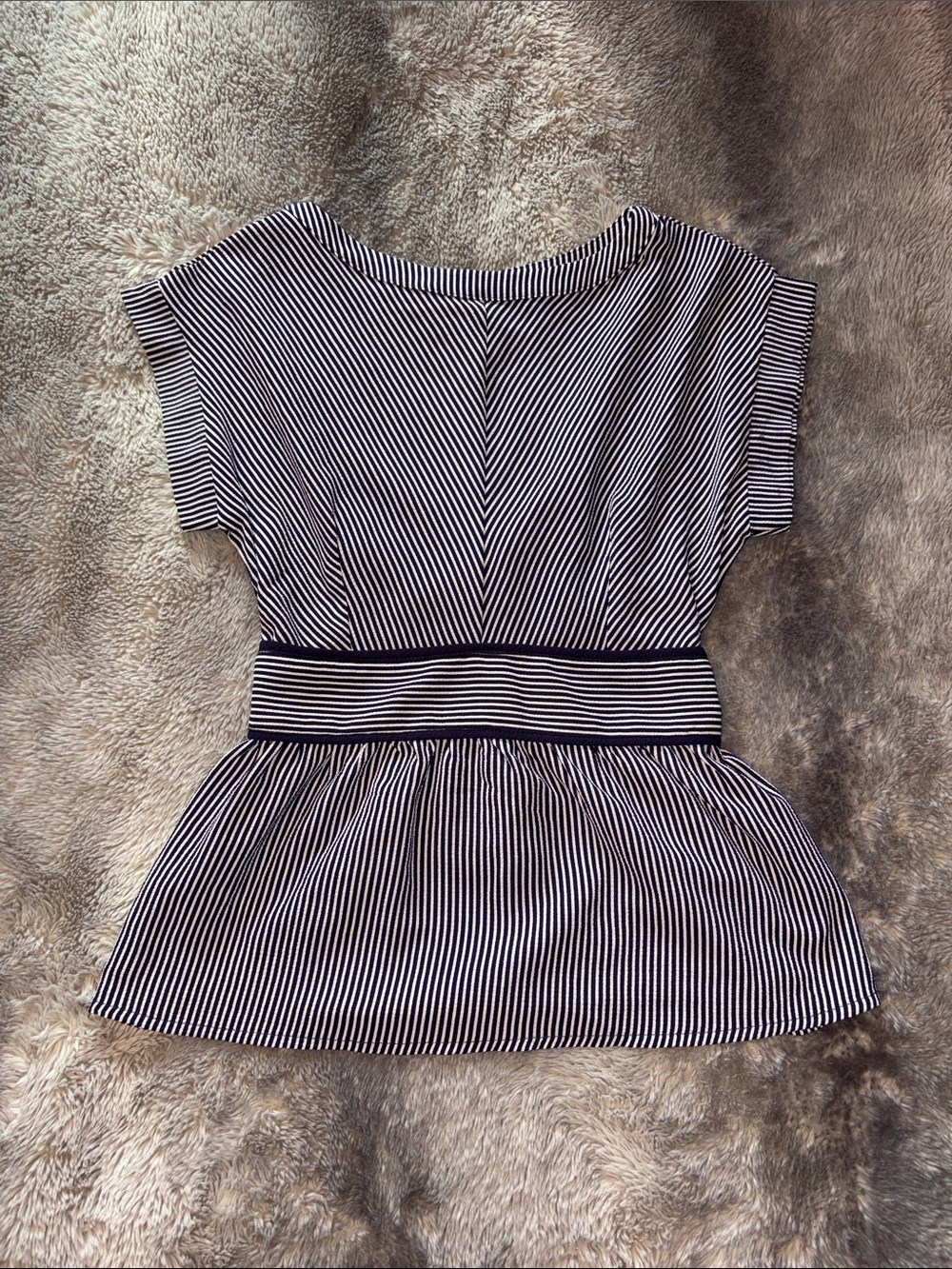 Monteau Navy & White Striped Peplum Blouse ⛵️